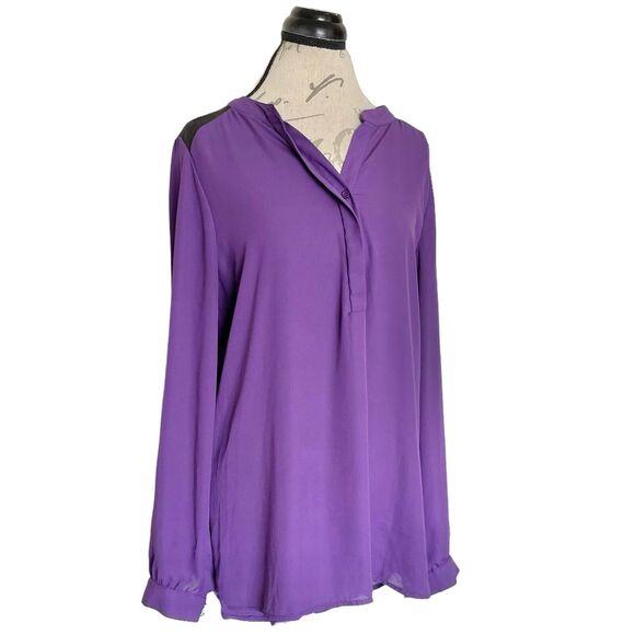 Mossimo Womens Sz Large Purple Blouse Rolled Tab Sleeve Semi Sheer Tunic Y2k 90s - Picture 2 of 12